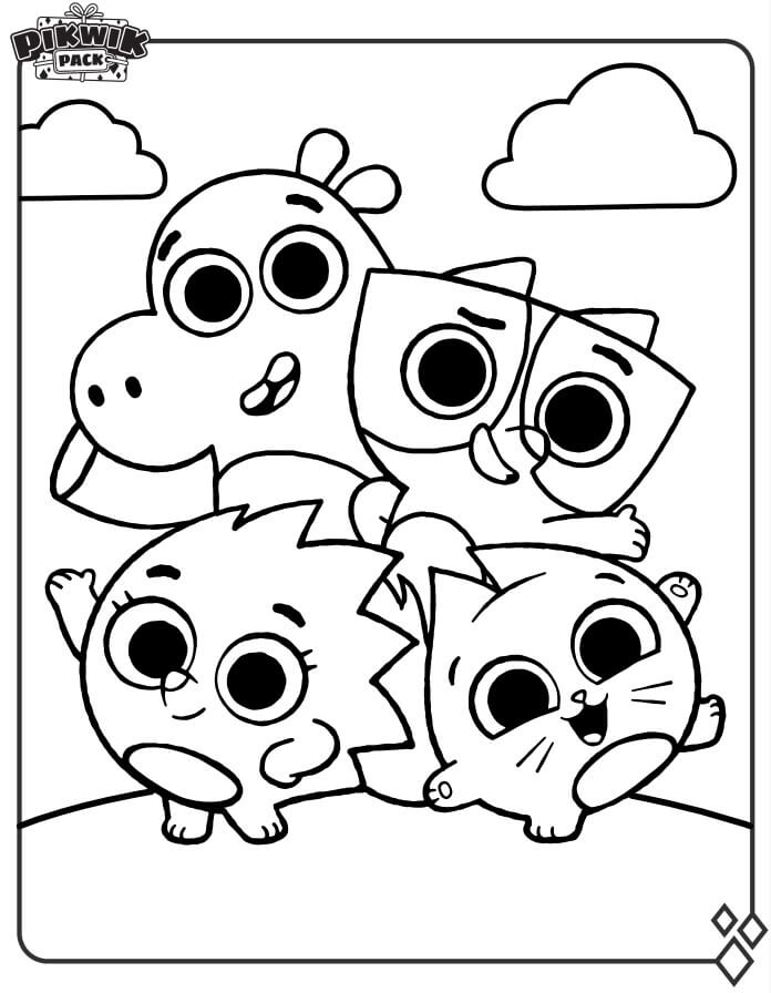 Characters from pikwik pack coloring page