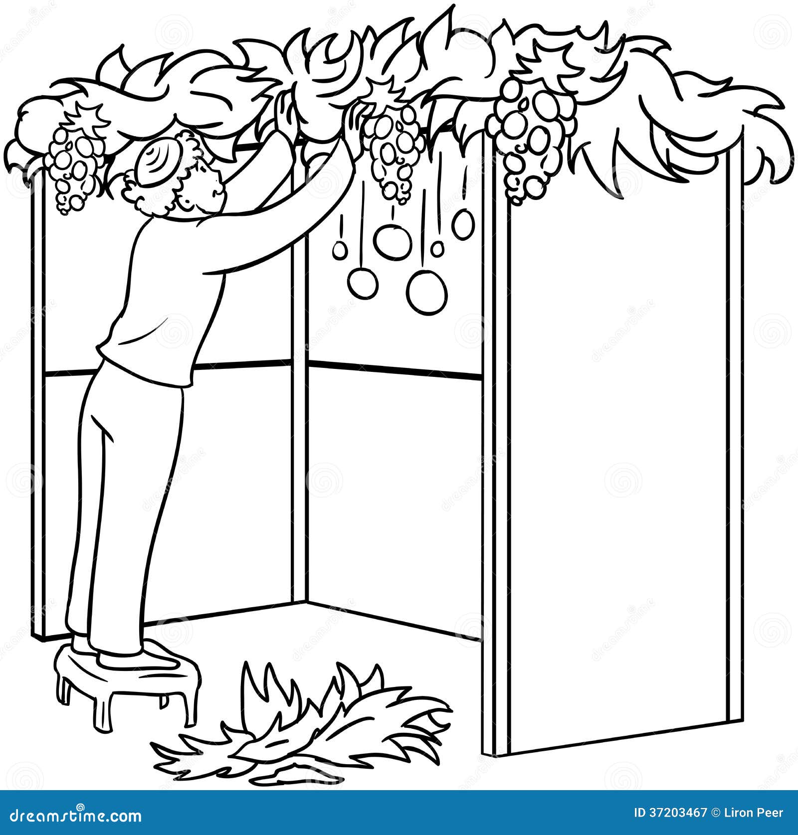 Jewish guy builds sukkah for sukkot coloring page stock vector