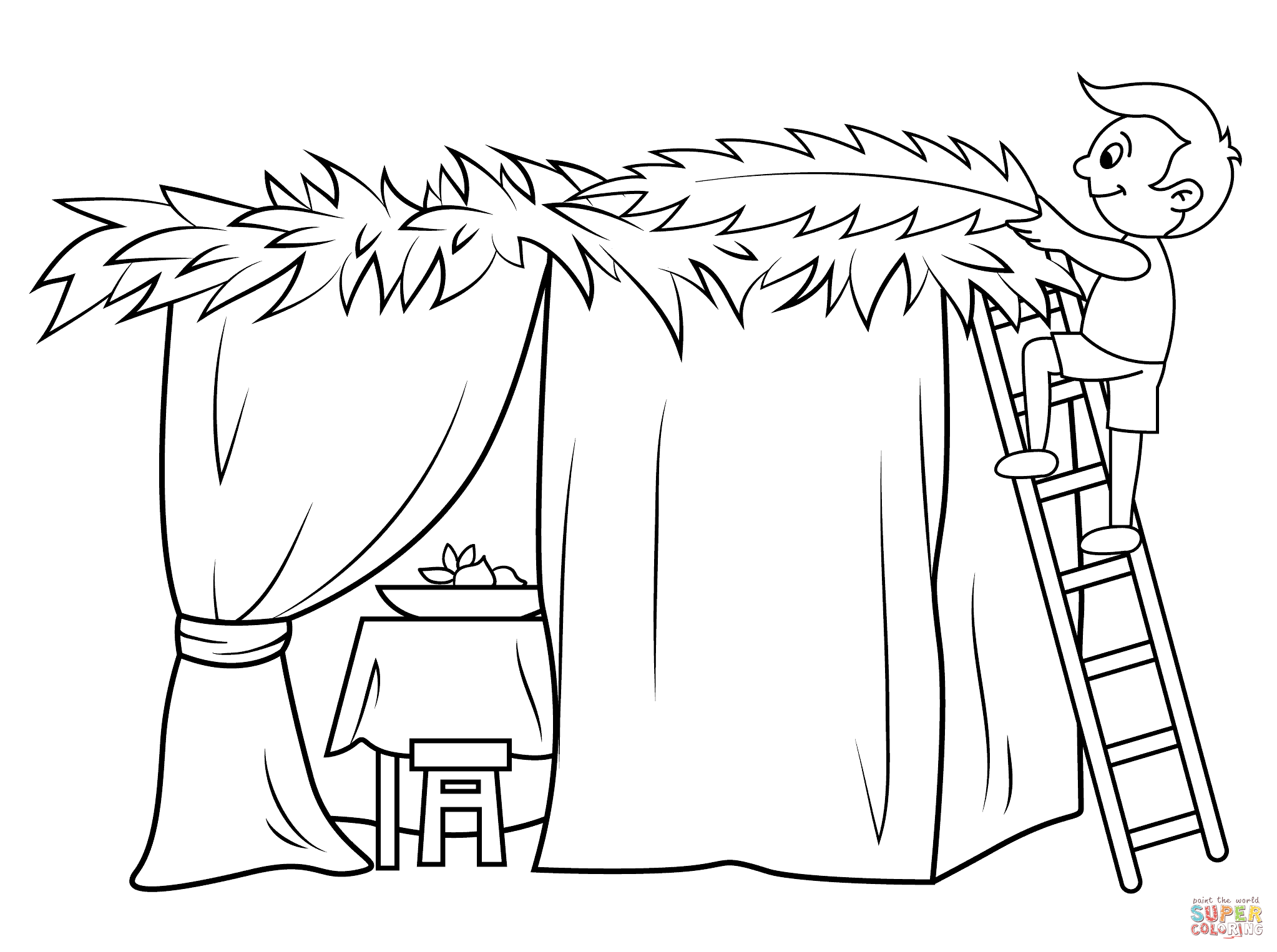 Boy builds a sukkah coloring page free printable coloring pages