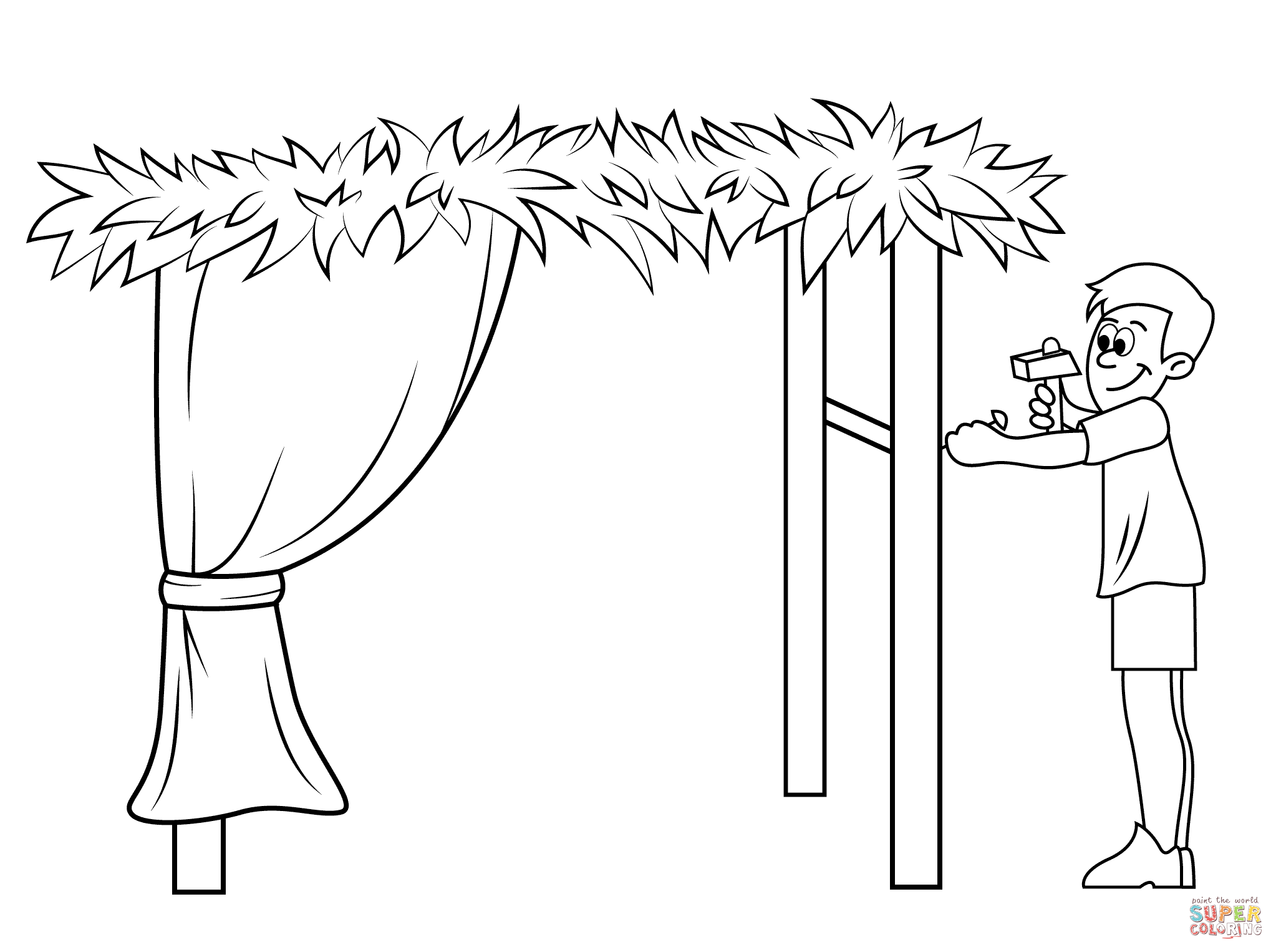 Building a sukkah for sukkot coloring page free printable coloring pages