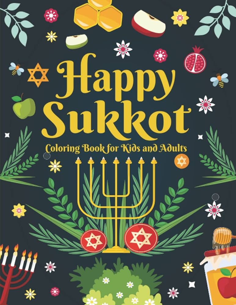 Happy sukkot coloring book for kids and adults fun easy and cute sukkot coloring pages for toddlers children adults preschool celebrate toddlers sukkot gifts holiday for kids