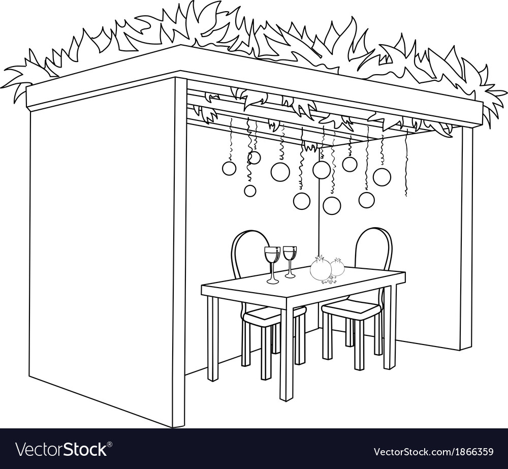 Hanukkah for sukkot with table coloring page vector image