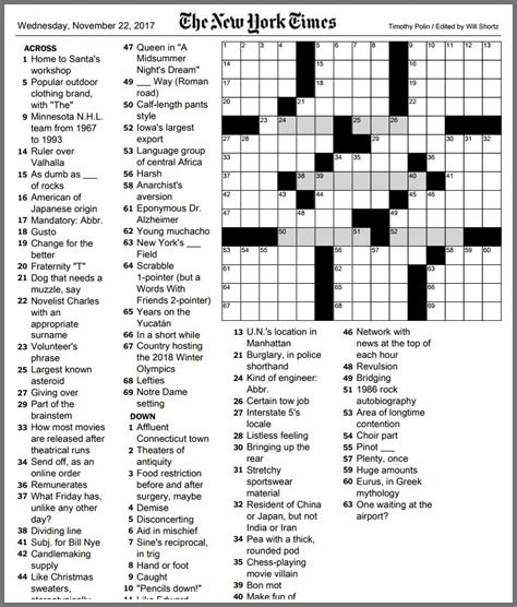 Thq the new york times crossword puzzles to do right nowwill shortz