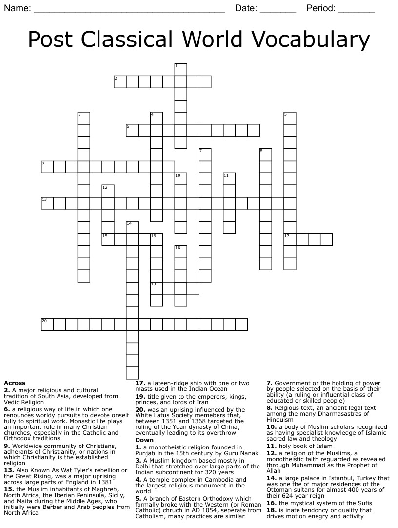 Post classical world crossword