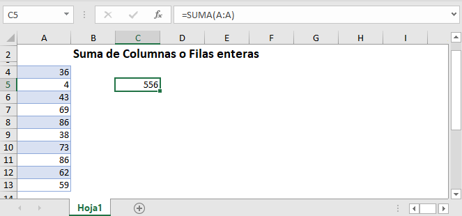 Suma de columnas o filas enteras en excel