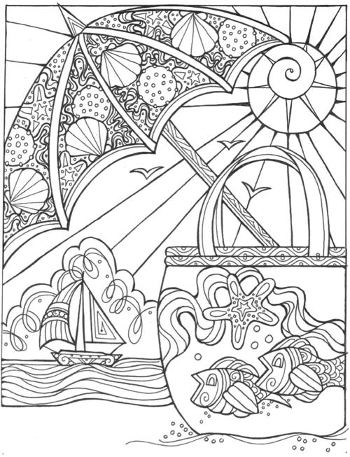 Summer escape beach umbrella coloring page