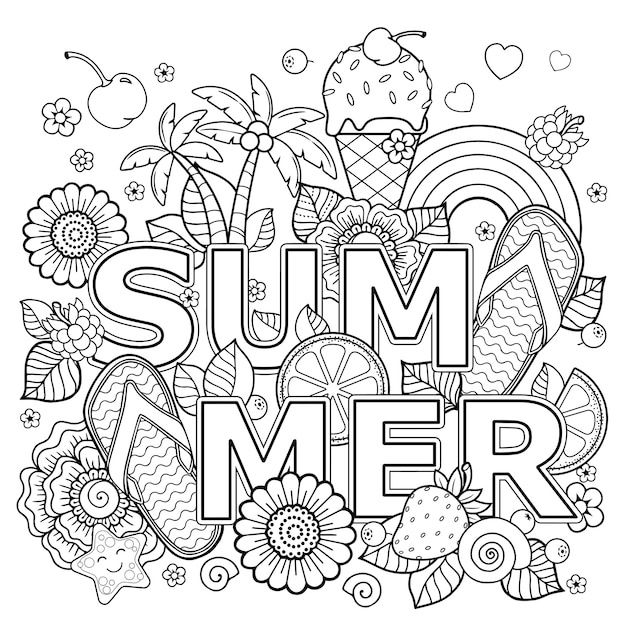 Premium vector hand drawn coloring book for adult summer holidays party and rest