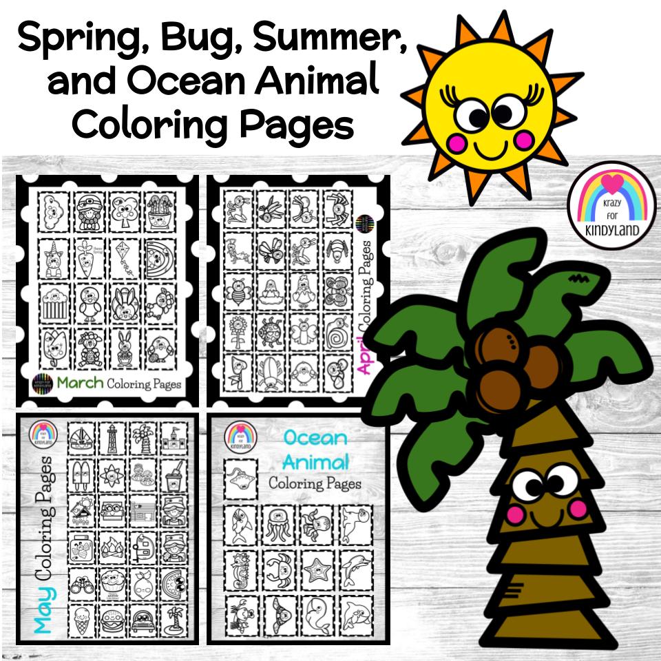 March april may coloring pages booklet bundle spring bugs ocean summer