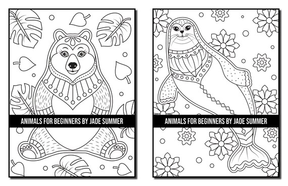 Animal coloring pages animals for beginners adult coloring book by jade summer digital coloring pages printable pdf download