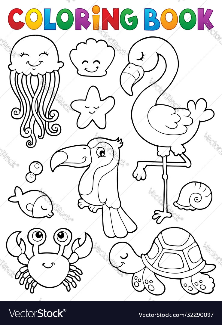 Coloring book summer animals theme set vector image