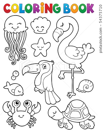 Coloring book summer animals theme set