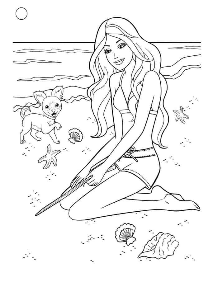 Beach barbie coloring pages op het strand prinses kleurplaatjes kleurplaten