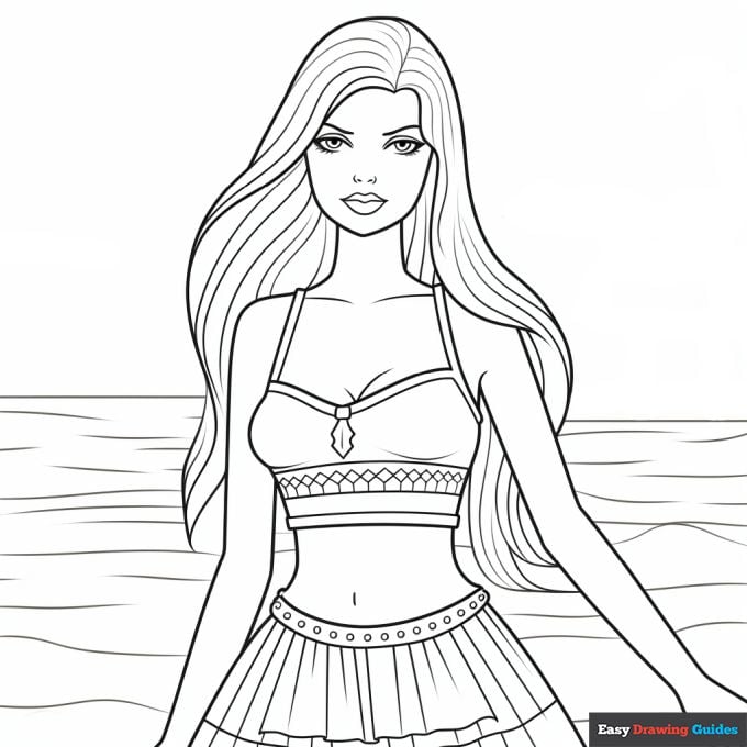 Summer barbie coloring page easy drawing guides