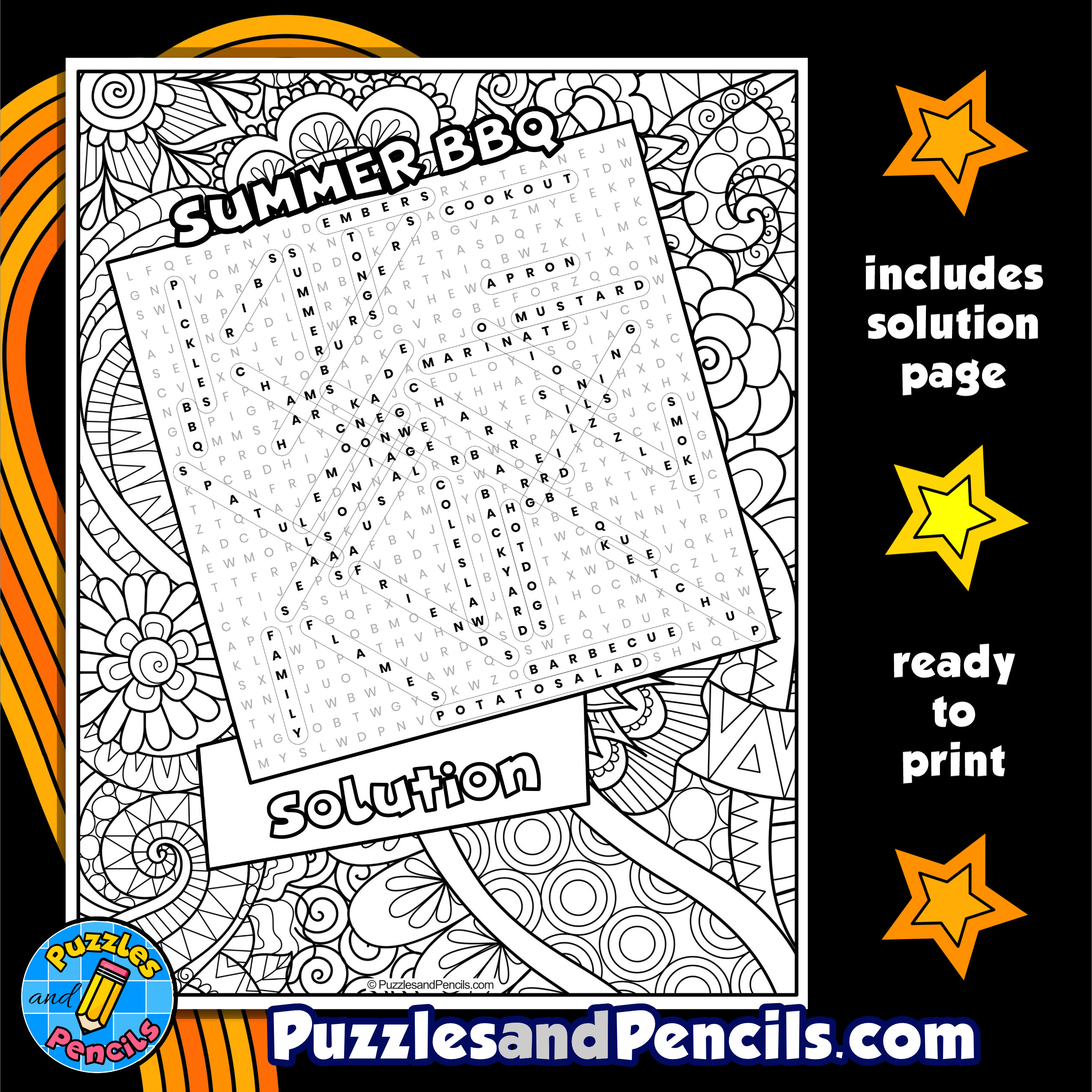 Summer bbq word search puzzle with coloring summer wordsearch made by teachers