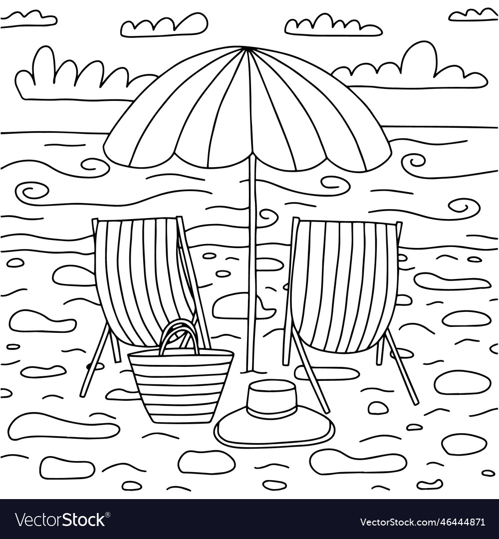 Summer sunny beach coloring page royalty free vector image