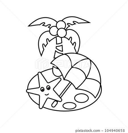 Summer beach coloring page with palm tree