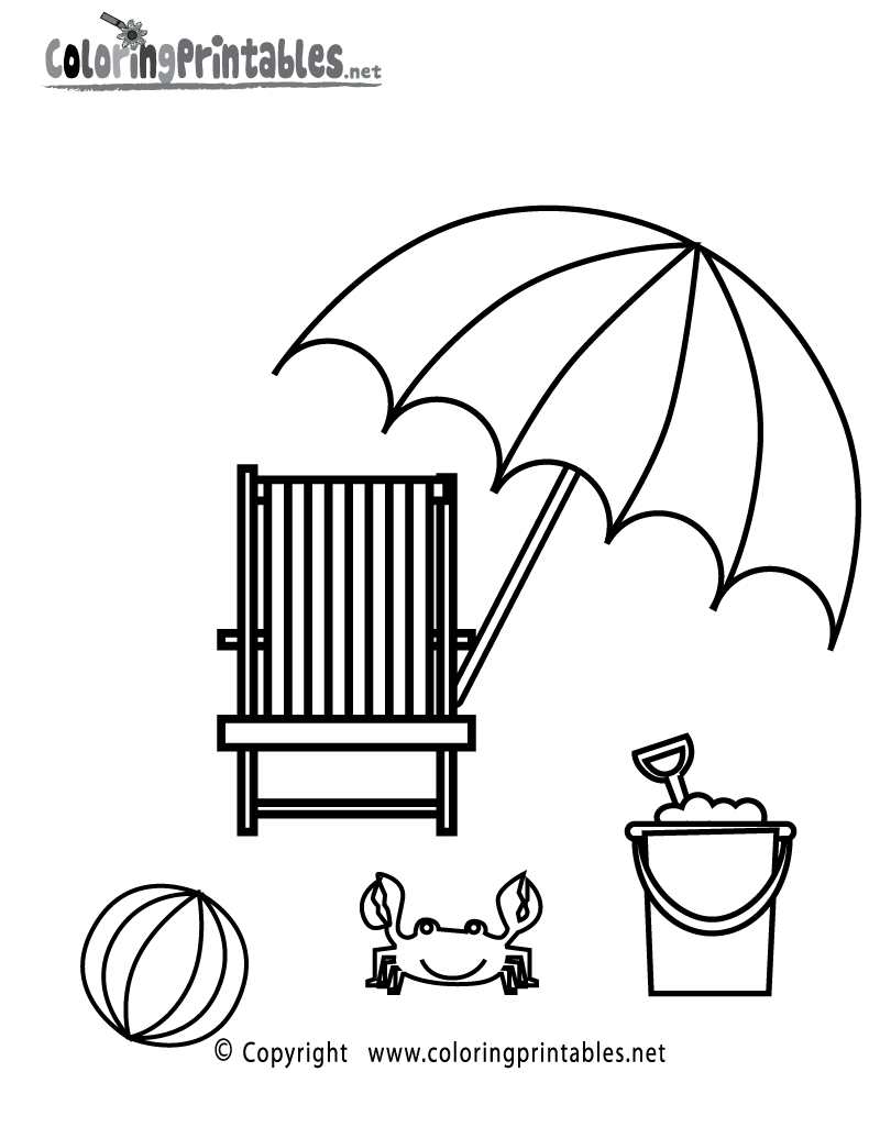 Free printable summer beach coloring page