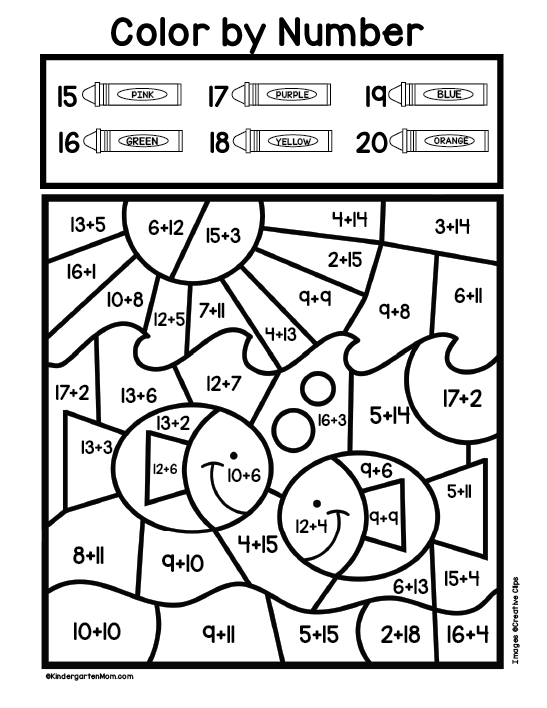 Addition color by number worksheets