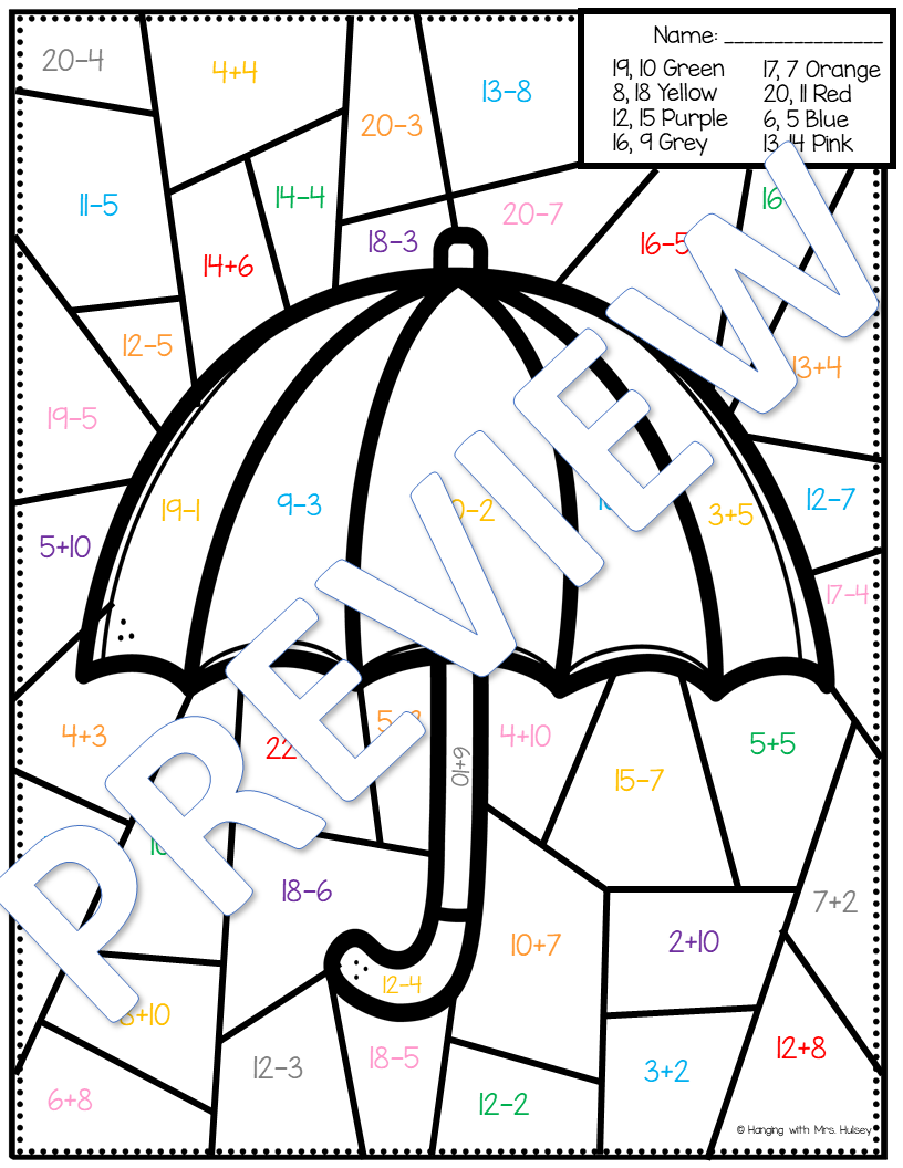 Spring color by number addition and subtraction â my wordpress