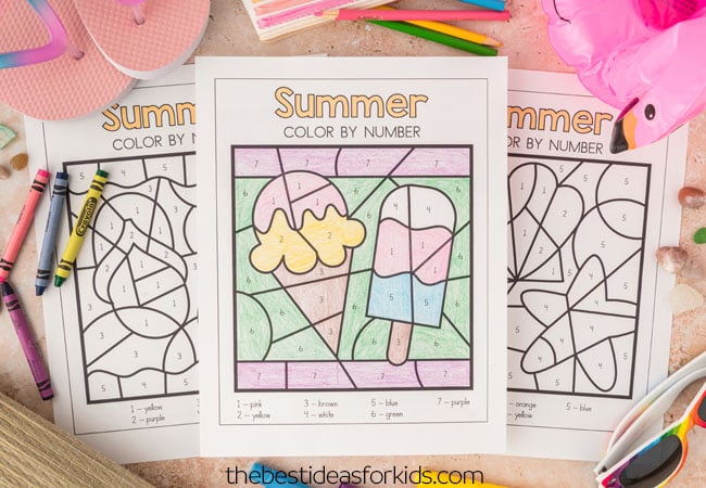 Summer color by number free printables