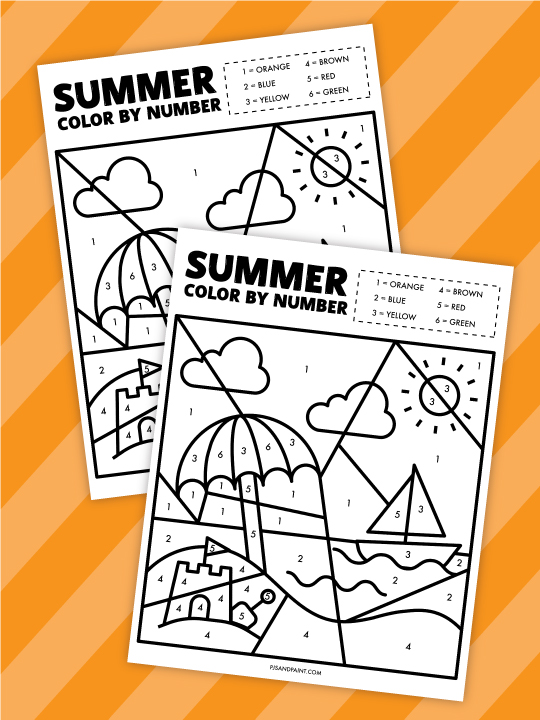 Free printable summer color by number worksheet