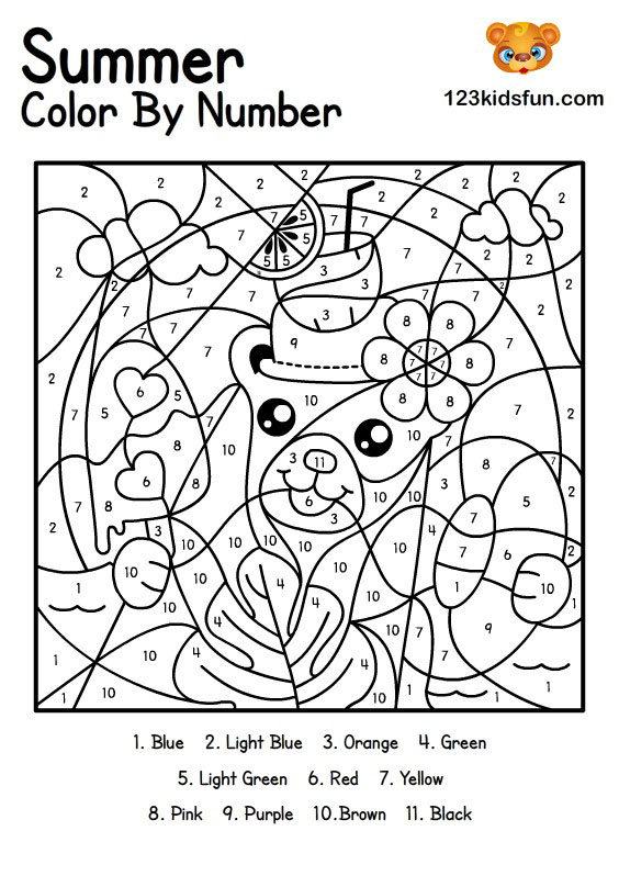 Free printable summer color by number coloring pages for kids kids fun apps