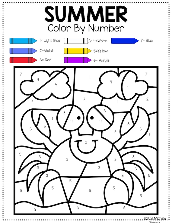 Summer color by number activity for kindergarten back to school activity summer themed coloring sheets