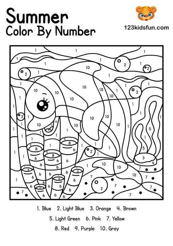 Free printable summer color by number coloring pages for kids kids fun apps