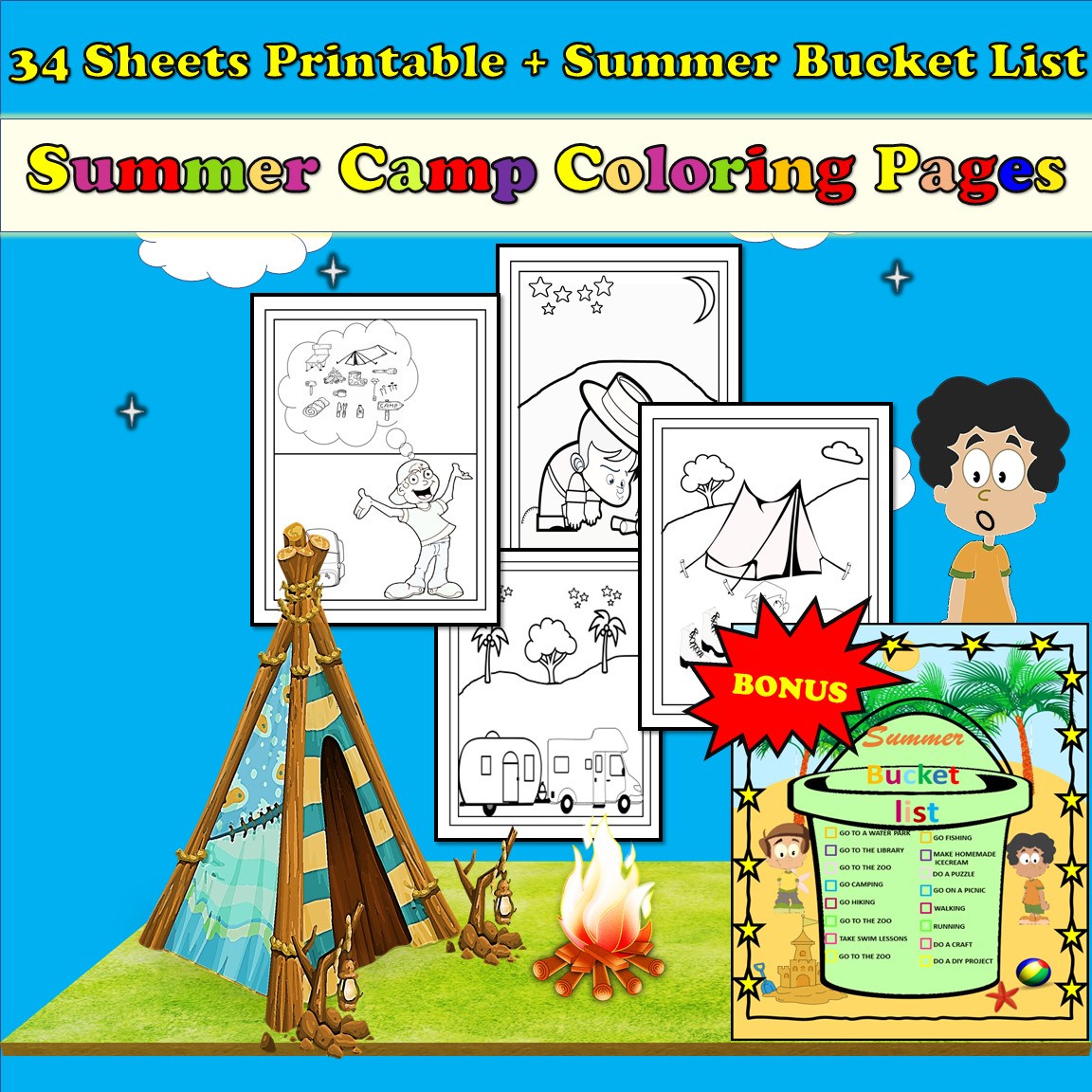 Summer camp coloring pagesvocationpicniccampfun coloringsummer bucket list made by teachers