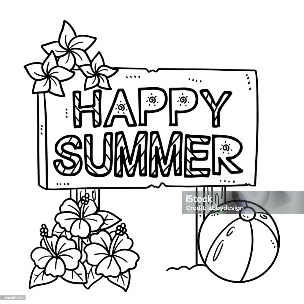 Happy summer isolated coloring page for kids stock illustration