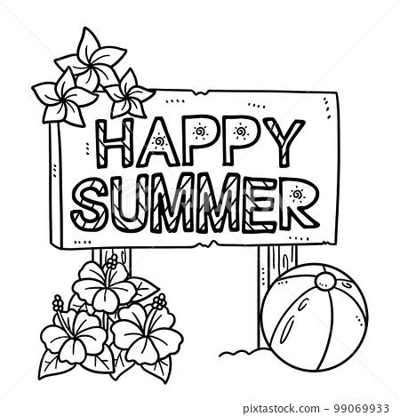 Happy summer isolated coloring page for kids