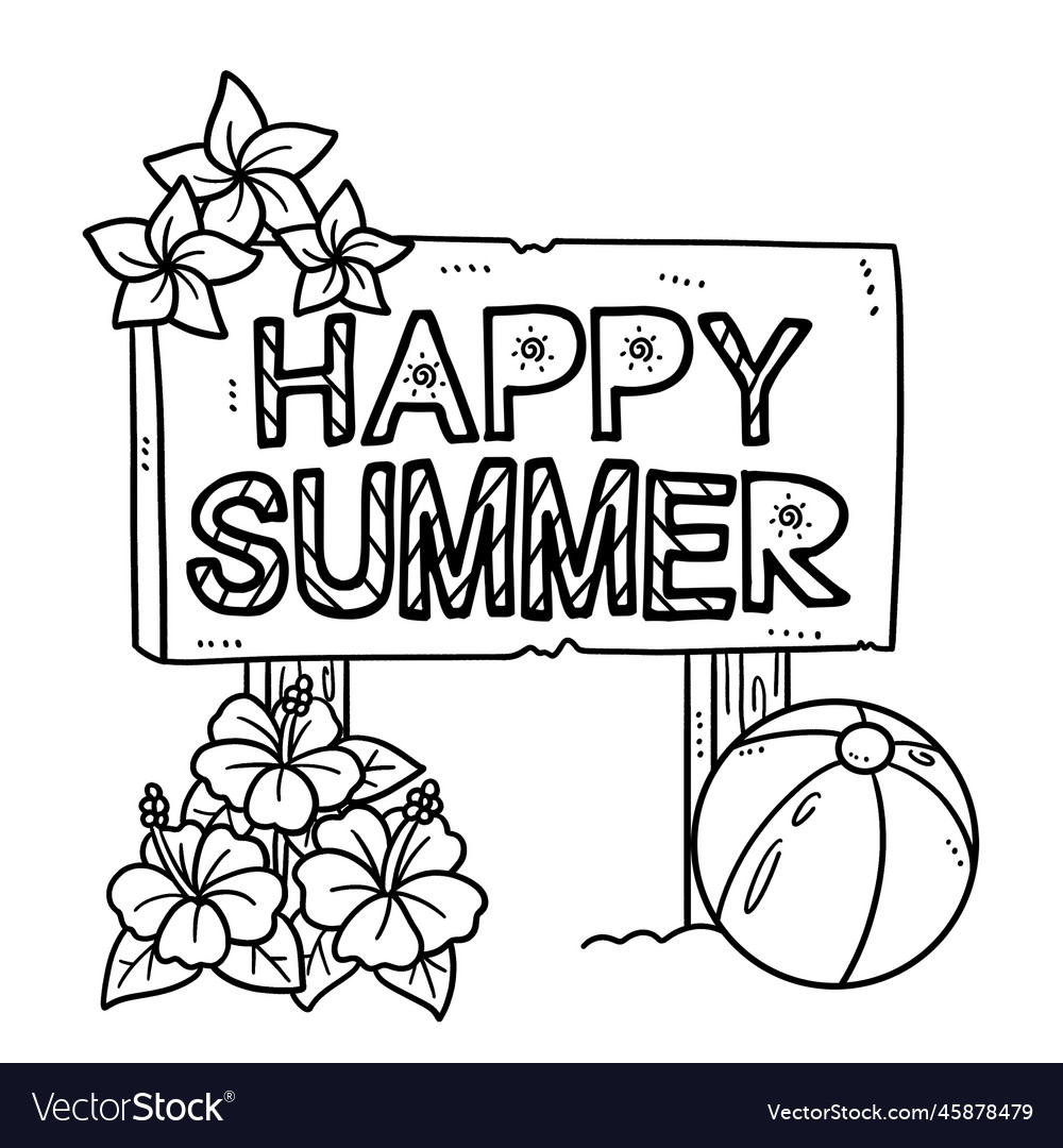 Happy summer isolated coloring page for kids vector image