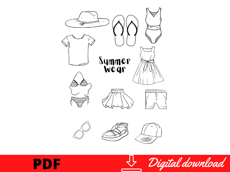 Summer clothing coloring activity worksheet one page teaching resources