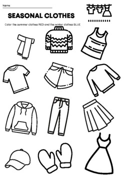 Seasonal clothes coloring worksheet by hello teacher jenna tpt