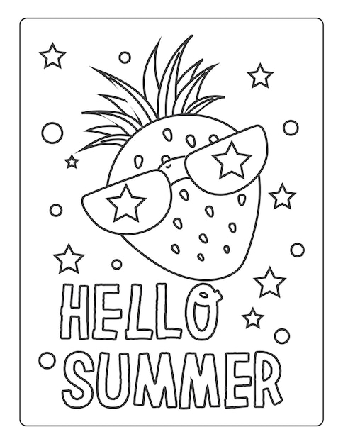 Premium vector summer coloring pages for kids with summer vibes sun and trees black and white coloring book