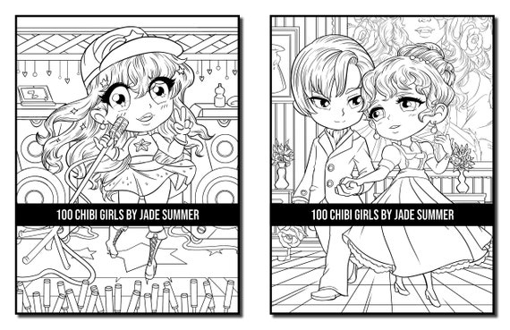 Cute coloring pages chibi girls adult coloring book by jade summer digital coloring pages printable pdf download