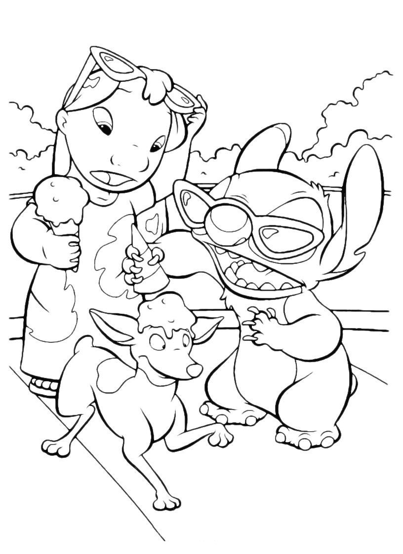 Lilo and stitch enjoying summer coloring page