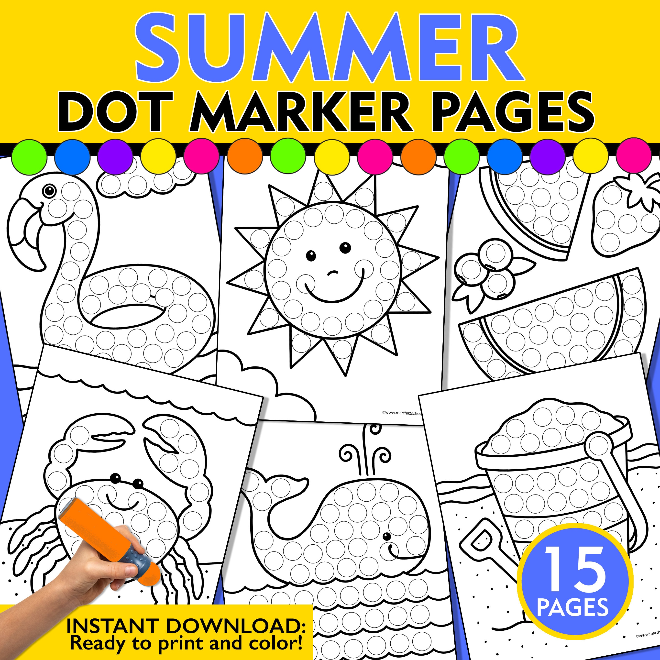 Summer dot marker coloring pages fall do a dot activity summer fine motor activity pages instant download dot marker activity sheets