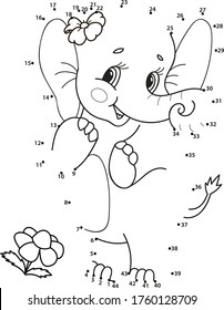 Connect dots elephant coloring page outline stock vector royalty free