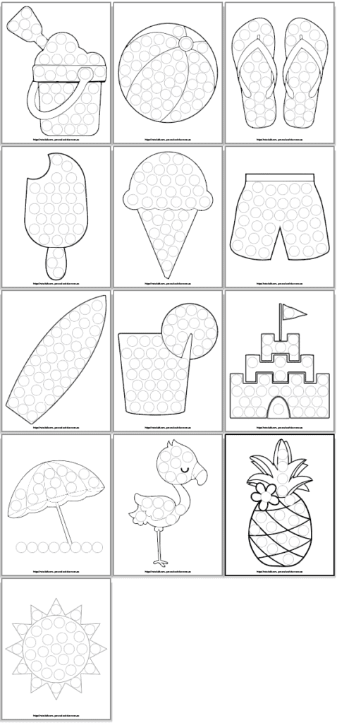 Free printable summer dot marker coloring pages