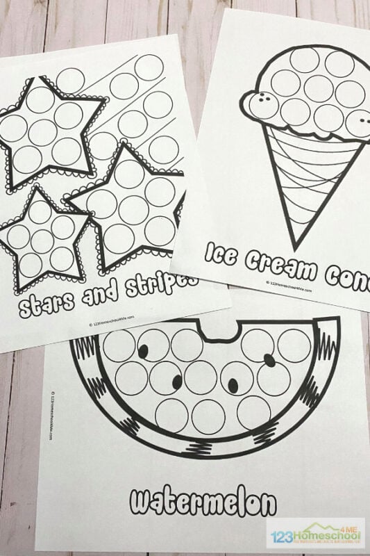 Free summertime dot art printables activity