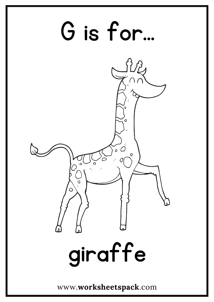 G is for giraffe coloring page free giraffe flashcard for kindergarten