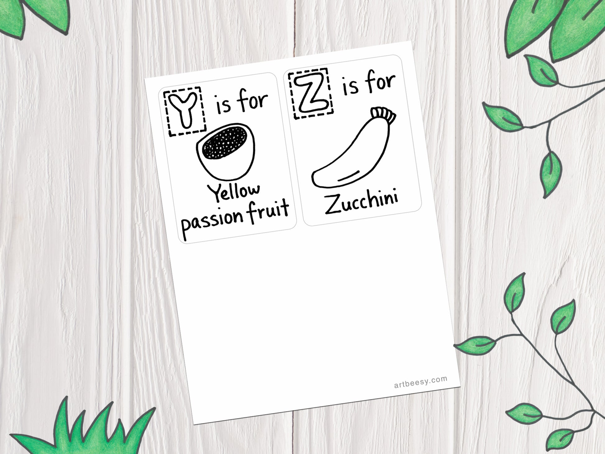 Abc fruits printable flashcards colorable edition â