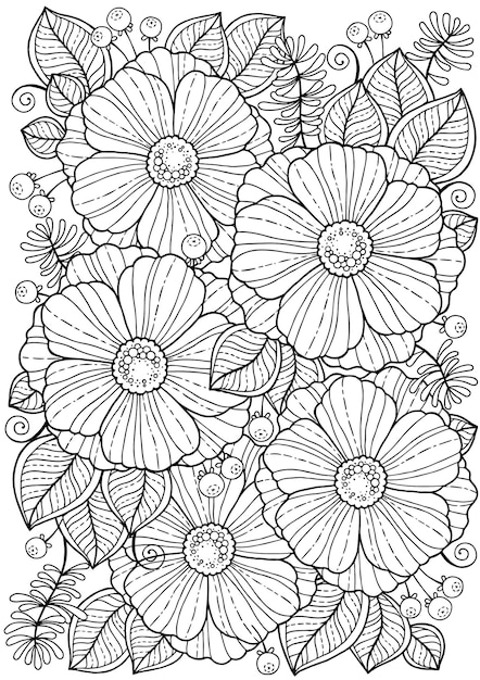 Premium vector coloring book for adults summer flowers vector isolated elements