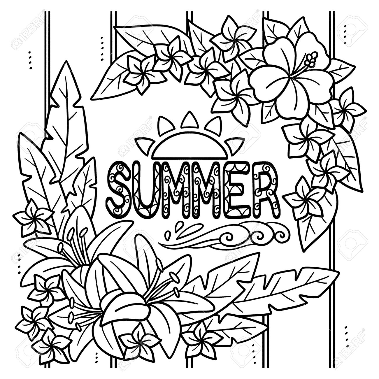 Summer with flower coloring page for kids royalty free svg cliparts vectors and stock illustration image