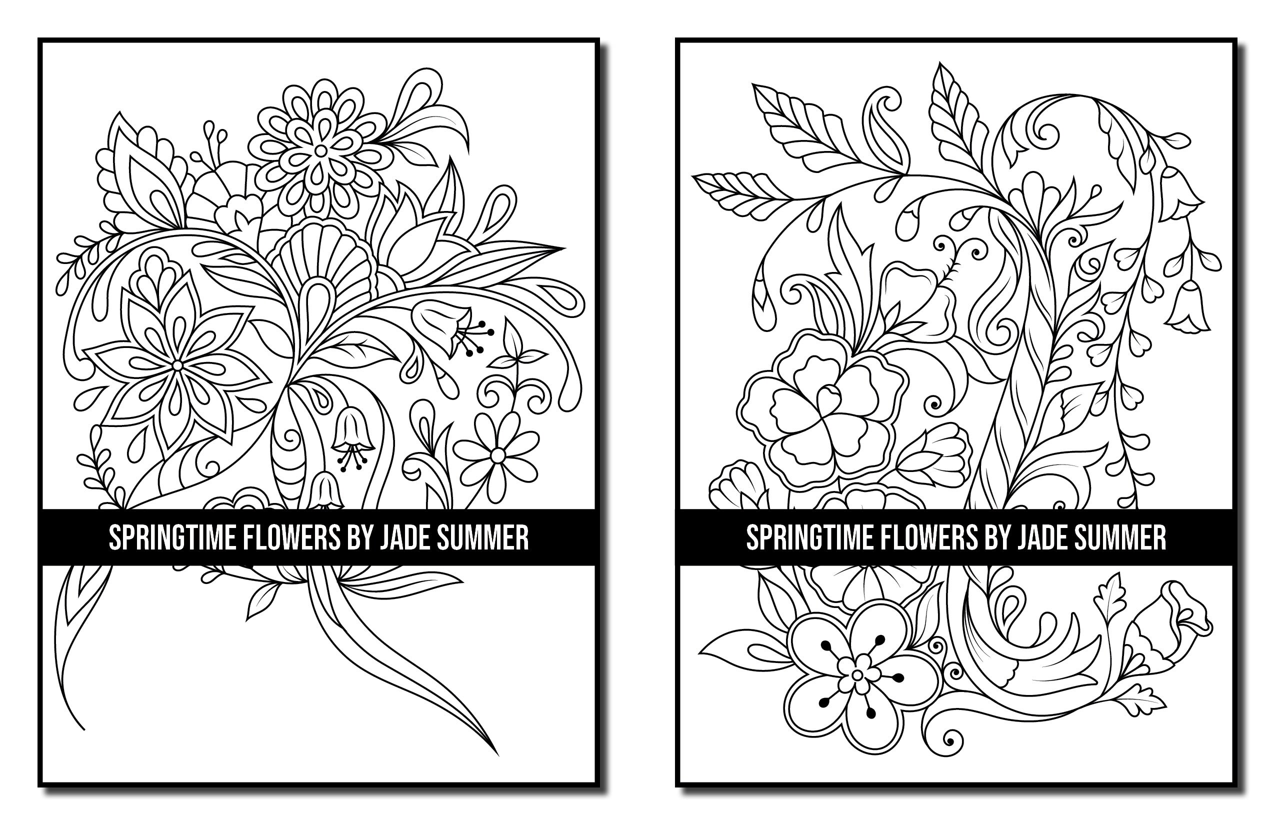 Flower coloring pages springtime flowers adult coloring book by jade summer digital coloring pages printable pdf download