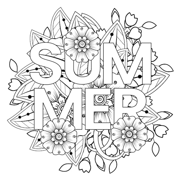 Premium vector summer coloring book page with mehndi flower