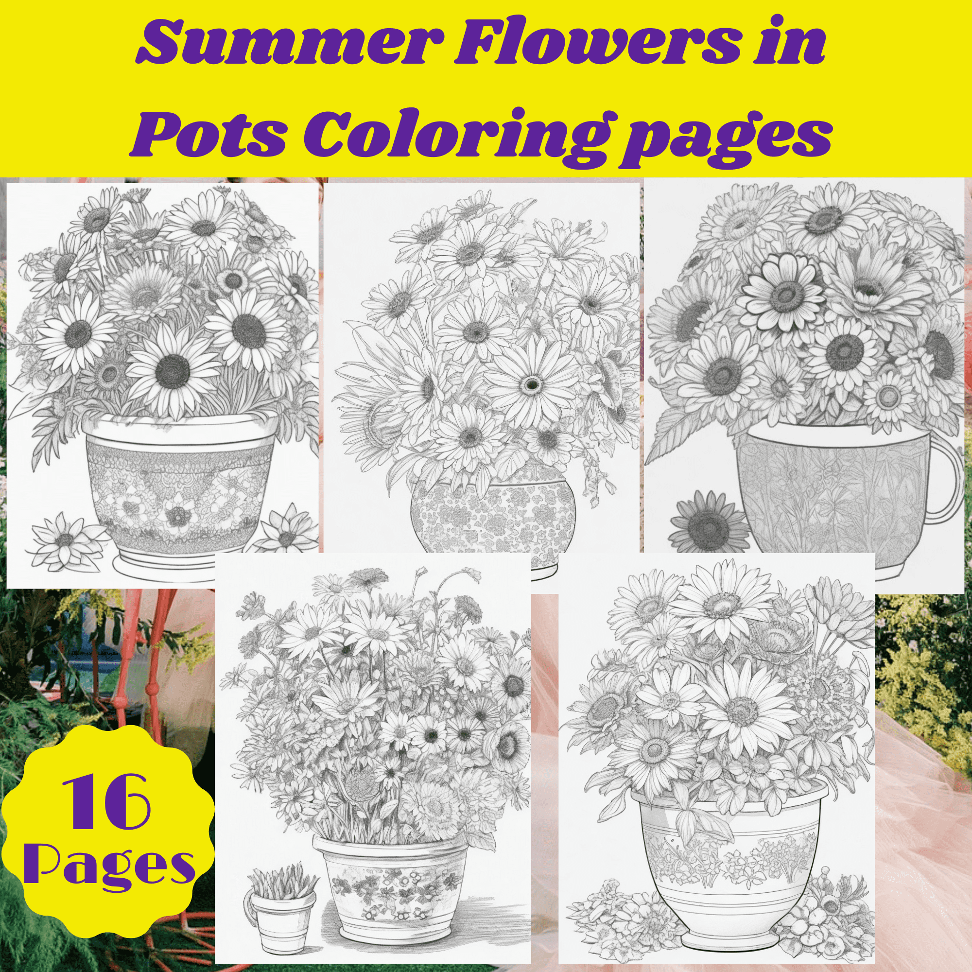 Summer flowers in pots coloring pages made by teachers
