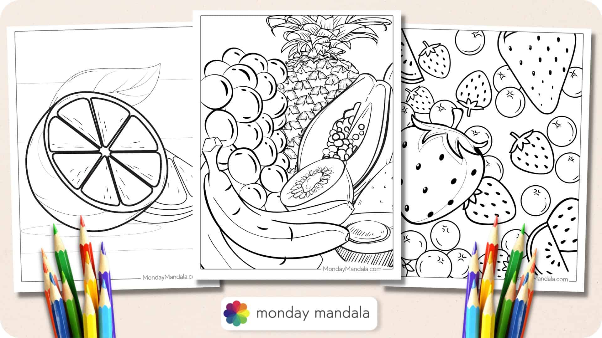 Fruit coloring pages free pdf printables