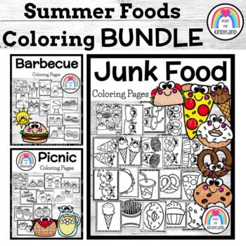 Summer coloring pages bundle picnic barbecue junk food for june july